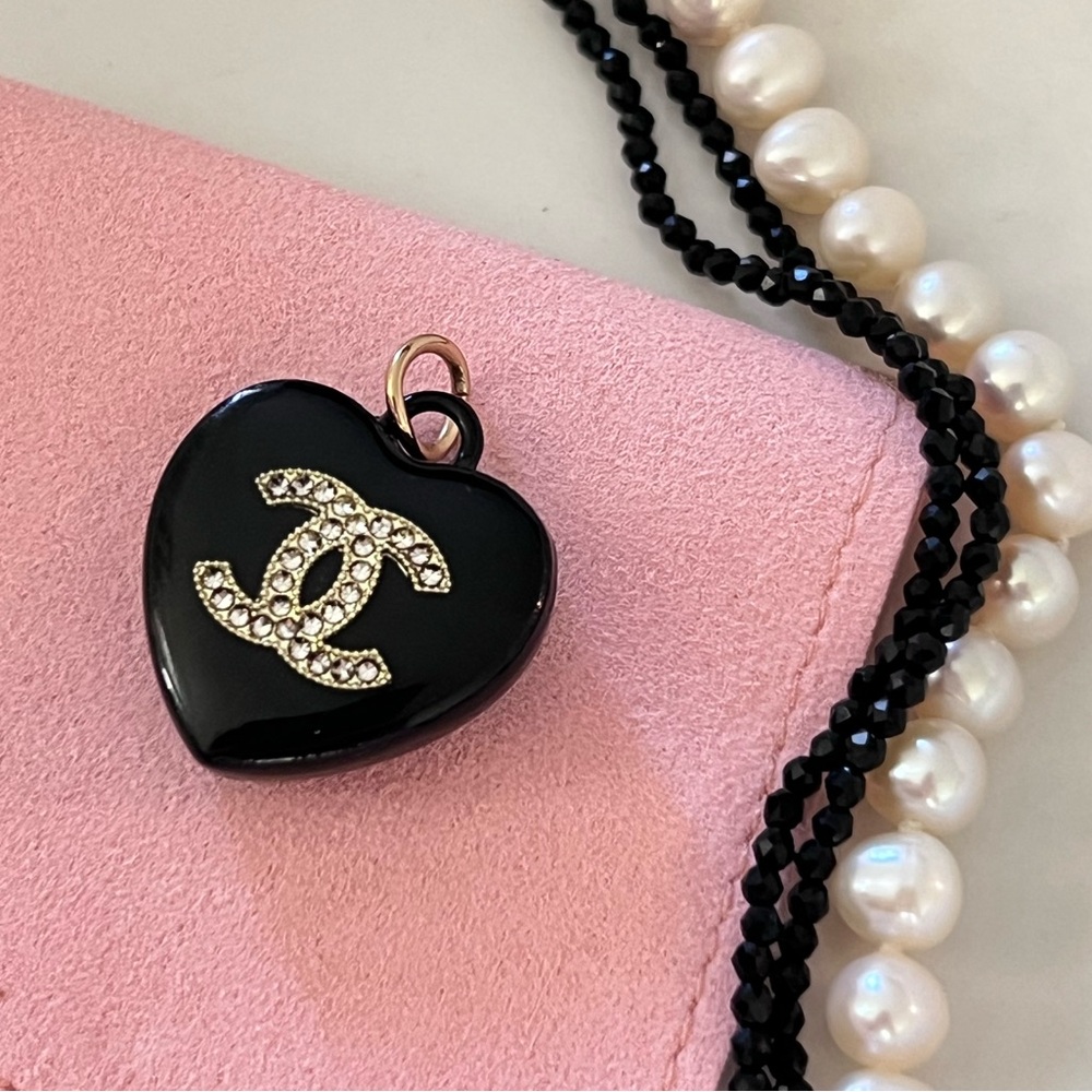 CHANEL Black Heart Charm with rhinestones